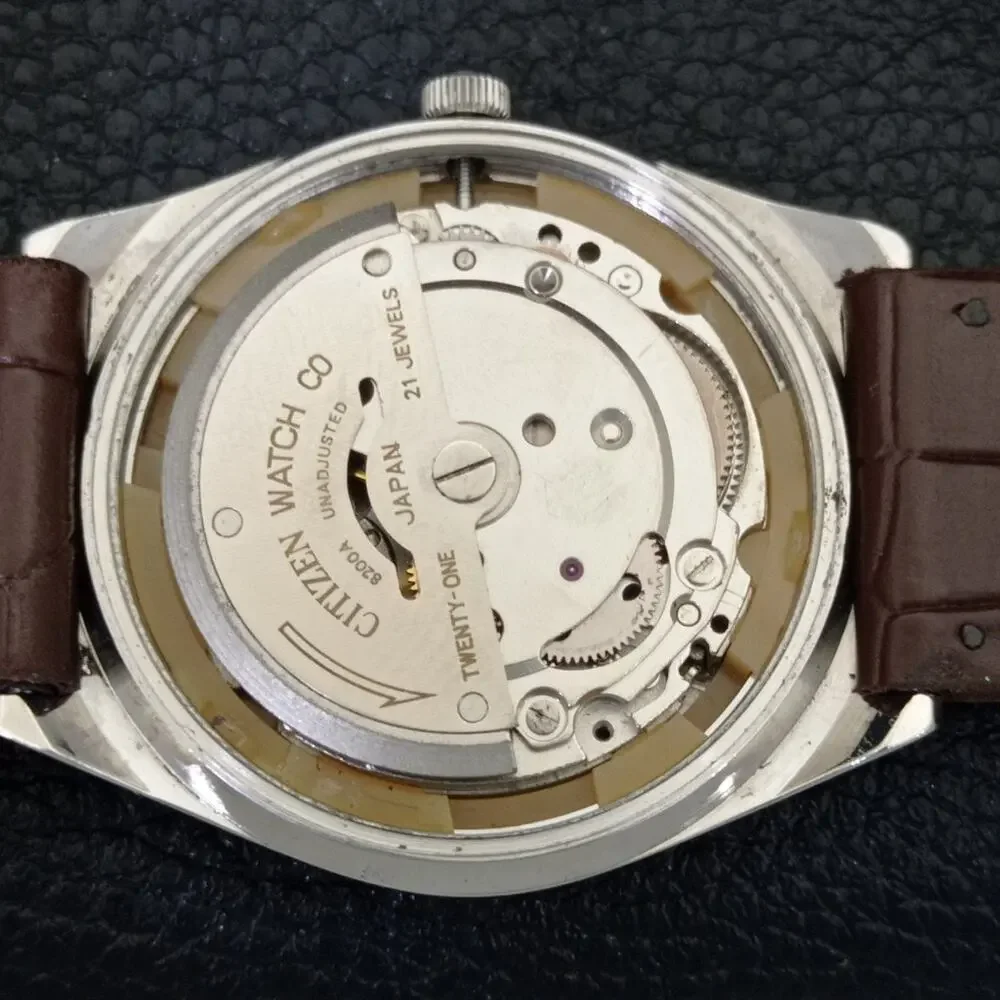 Vintage 1979 Citizen Automatic Mens Silver Watch W/daydate & Red accents